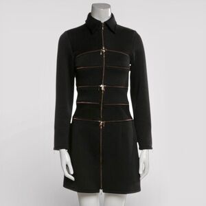 ANNE FONTAINE Multi-Zip Long Coat - Chic Black Architectural Statement Piece